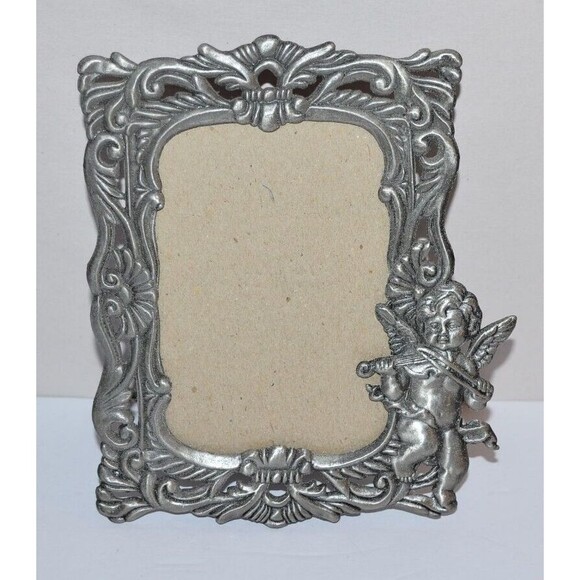 Vtg Pewter Angel Cupid  Picture Frame Victorian Style ornate 3X5 - Picture 10 of 10